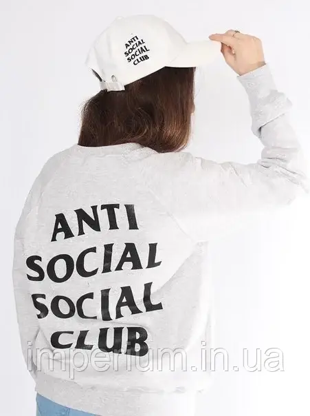 Світшот з чорним логотипом anti social social club | сіра кофта assc