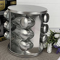 Набір для спецій на підставці 12 ємкостей з нержавіючої сталі Edenberg EB-4023 Набір банок для спецій Кругла