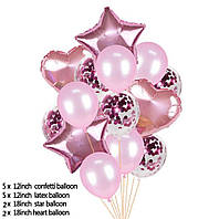 Набор 14 шт розовые воздушные фольгированные шары