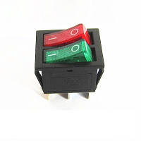 Перемикач, Кнопка KCD6 (250V, 15A) подвійна, червона/зелена, 6 контактів