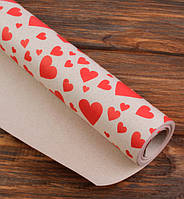 Подарунковий папір для пакування "Серця", 8 м*70 см, колір крафт