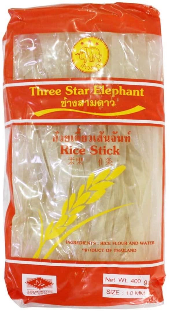 Рисова локшина THREE STAR ELEPHANT Thai Rice Noodles 10 мм Таїланд, 400 г