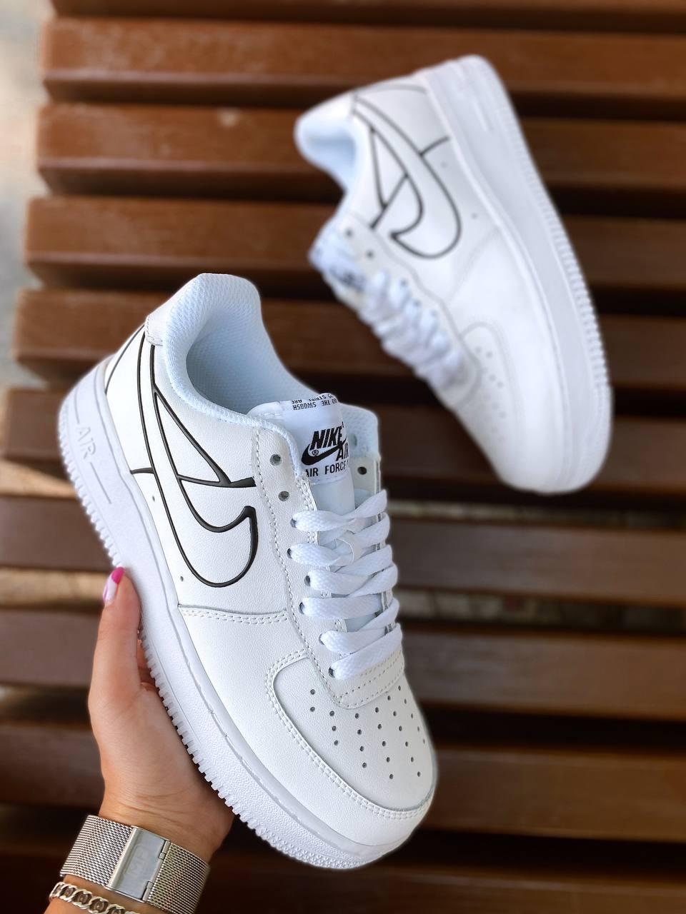 Жіночі кросівки Nike Air Force 1 White Black 3D low | Найк Аір Форс 1 Білі Чорні 3Д
