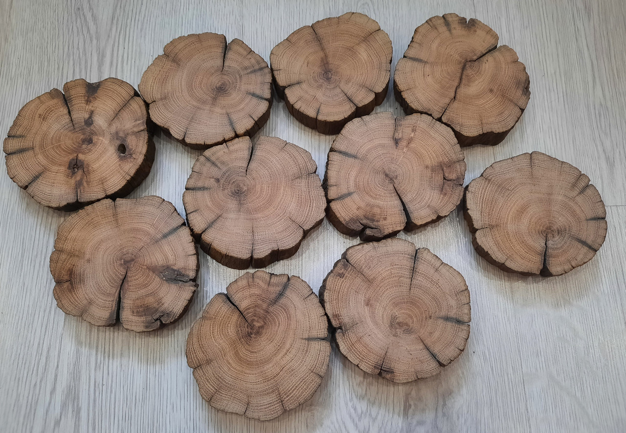 Набор декоративных срезов дерева,шлифованный, для заливки эпоксидной смолой 10 шт. (d-10 см ) Дуб - фото 7 - id-p1563969068