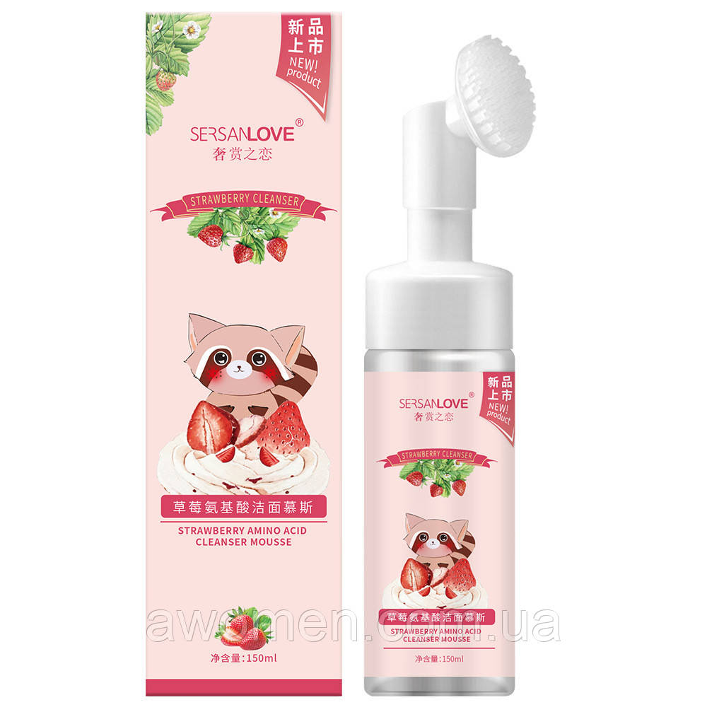Пінка мус для вмивання Sersanlove Strawberry зі щіточкою 150 g (екстракт полуниці)