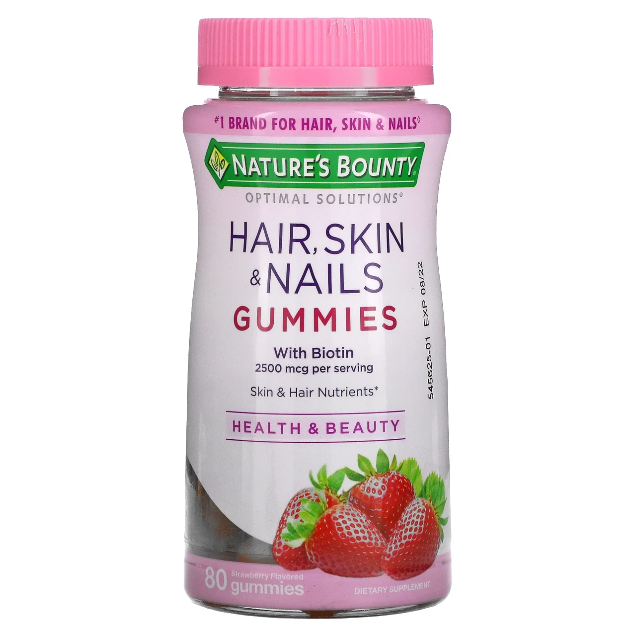 Nature's Bounty, Optimal Solutions, Hair, Skin & Nails, Strawberry, 1,250 mcg, 80 Gummies