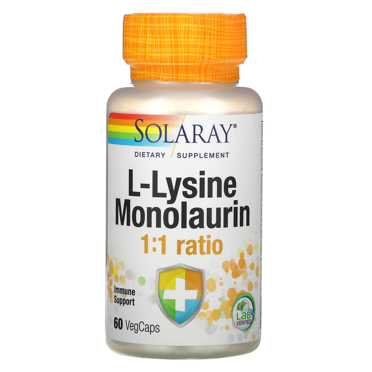 Solaray, L-лізин та монолаурин, у співвідношенні 1:1, 60 капсул вегетаріанських