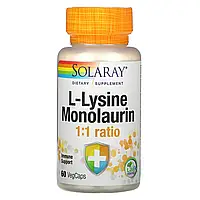 Solaray, L-лизин и монолаурин, в соотношении 1:1, 60 вегетарианских капсул,диет.доб.