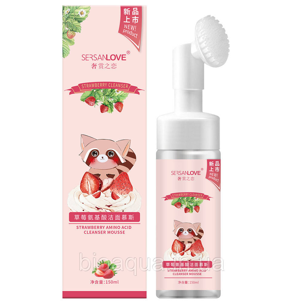 Пінка мус для вмивання Sersanlove Strawberry зі щіточкою 150 g (екстракт полуниці)