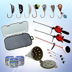 Комплект для зимової риболовлі, вольфрамові морми, вудки, кивки, зимова волосінь