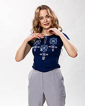 Жіноча футболка з вишивкою хрестиком в темно синьому кольорі «Оберіг» 3XL, фото 3