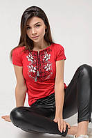 Женская вышитая футболка в молодежном стиле «Лилея с красным» S