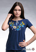 Жіноча вишита футболка темно-синього кольору із квітковим орнаментом в українському стилі «Віночок» M, фото 2