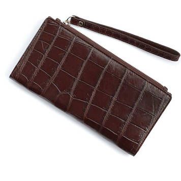 Коричневий шкіряний гаманець зі шкіри крокодила на блискавці Ekzotic Leather