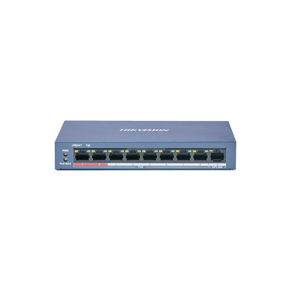 8-портовий некерований POE комутатор Hikvision DS-3E0109P-E (C)