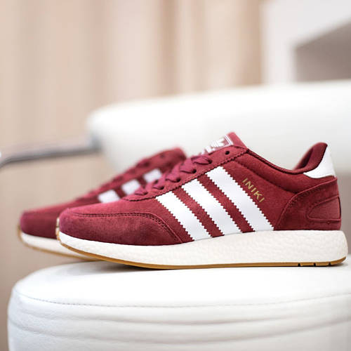 Adidas Iniki женские демисезонные бордовые кроссовки на шнурках ...