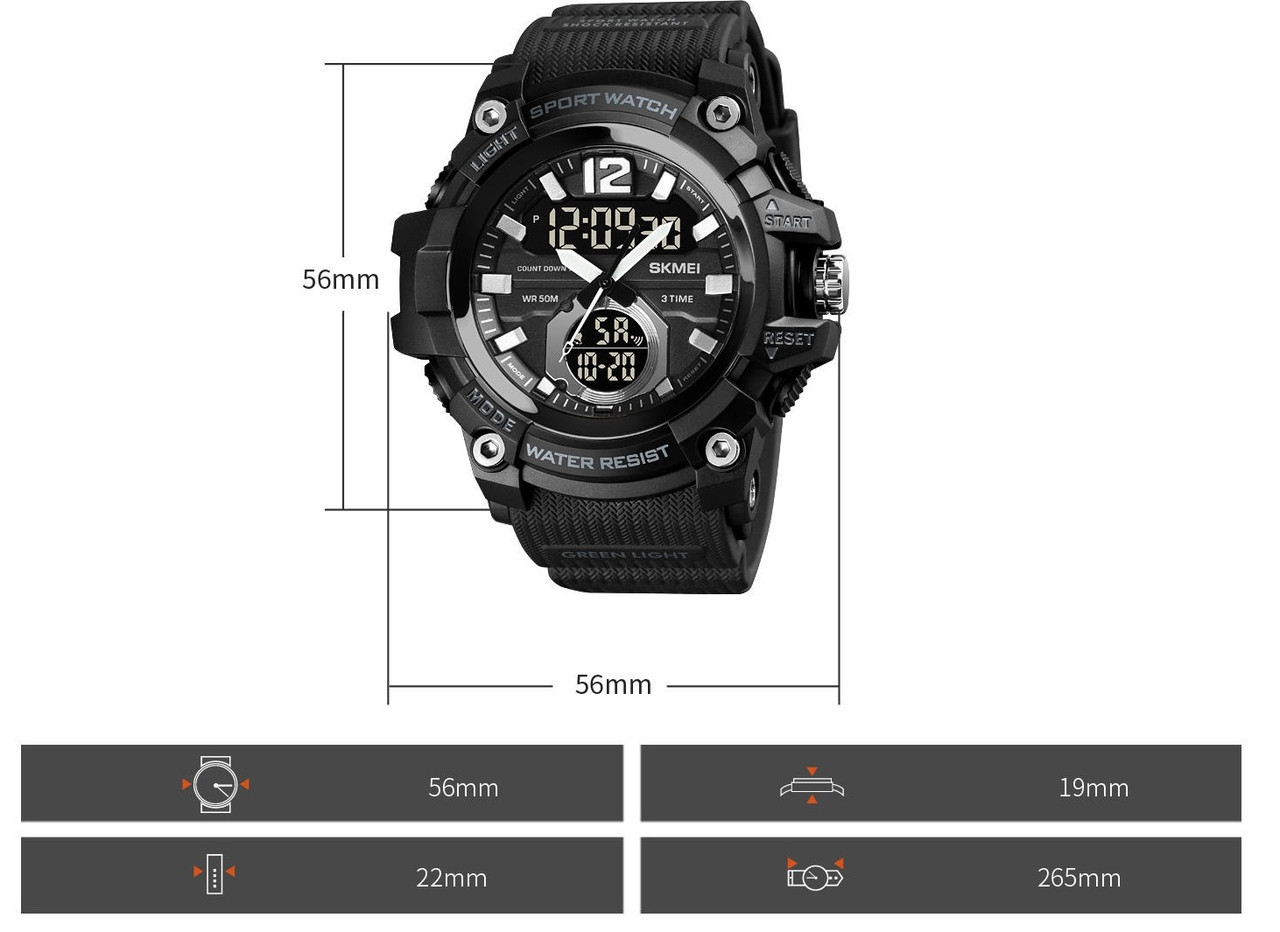Мужские спортивные наручные часы Skmei 1725 (Черные) - фото 4 - id-p1564391353
