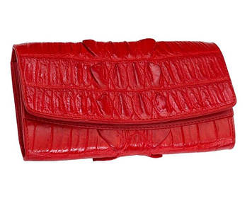 Шкіряний червоний гаманець жіночий зі шкіри крокодила на кнопці