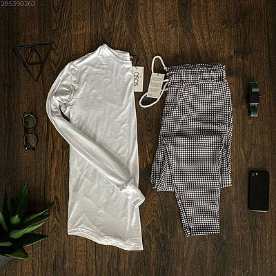 Стильний чоловічий комплект білий лонгслів сірі штани з візерунком Розміри: S, M, L, XL