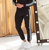 Мужские спортивные штаны Adidas брюки весна-осень-лето черные 3 полосы Турция. Живое фото