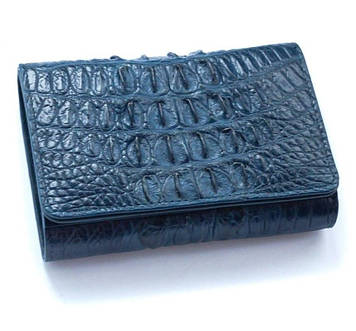 Жіночий шкіряний гаманець синій зі шкіри крокодила на кнопці Ekzotic Leather