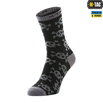 Літні високі шкарпетки чорні з черепами легкі трекінгові M-Tac MK.3 Pirate Skull Black розмір 39-42
