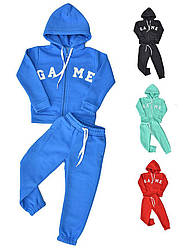 Костюм спортивний утеплений з капюшоном на блискавці, для дівчинки та хлопчика, товста байка, БОММА