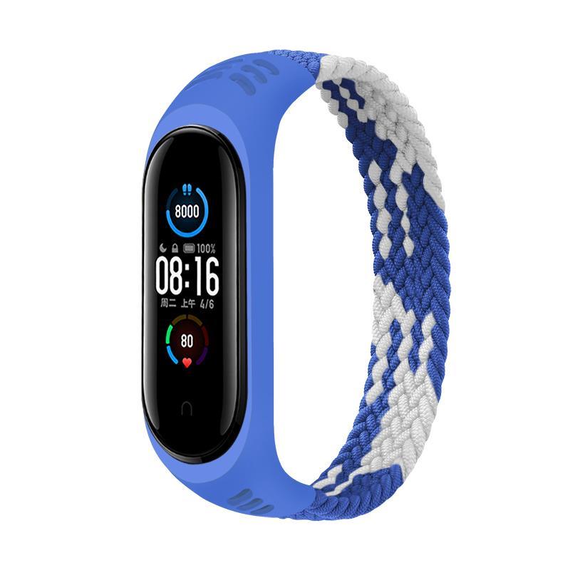 Ремінець Nylon BeCover Elastic Style для Xiaomi Mi Band 5 6 Size M Blue White (706151)