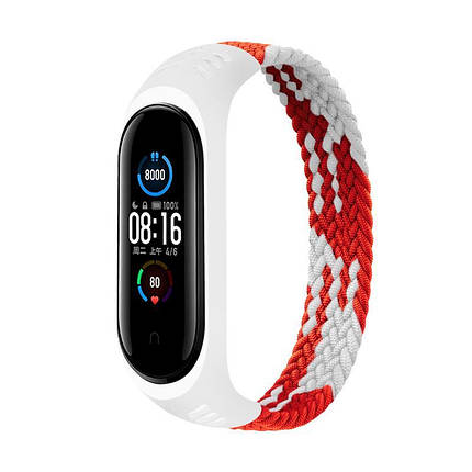 Ремінець Nylon BeCover Elastic Style для Xiaomi Mi Band 5 6 Size S Red White (706137), фото 1