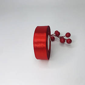 Стрічка атласна, 2,5 см, червона, 23 м - рулон