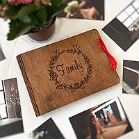 Семейный альбом для фотографий из деревянной обложкой "Family" | Оригинальный подарок близким