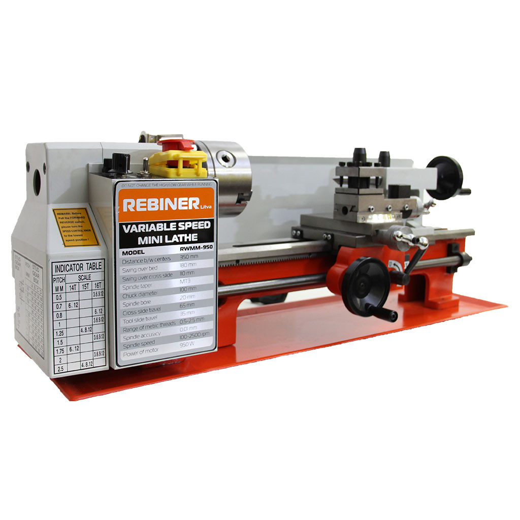 Токарний верстат по металу (патрон 100 мм, 550 Вт) Rebiner RWMM-950