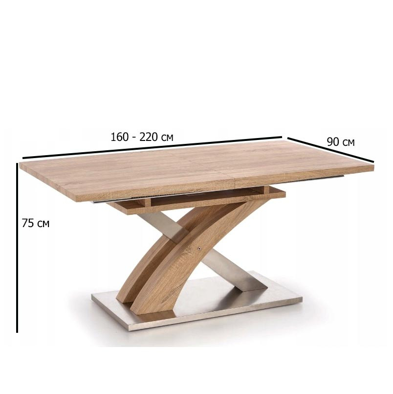 Розсувний обідній стіл дуб золотий Sandor 160-220х90 см прямокутний на одній ніжці у вітальню, фото 1