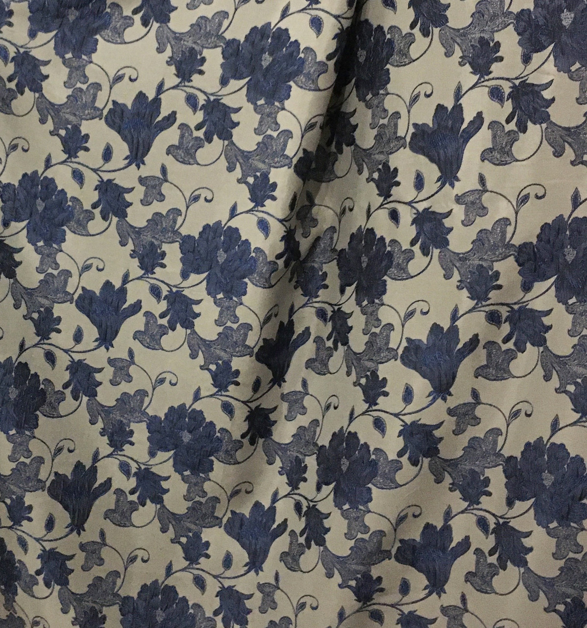 Портьерная ткань для штор Жаккард синего цвета с цветочным рисунком - фото 3 - id-p1014702459