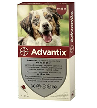 Адвантікс краплі від бліх та кліщів для собак вагою 10-25 кг, 2,5 мл х 4 піпетки Elanco США