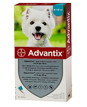 Адвантікс краплі від бліх та кліщів для собак вагою 4-10 кг, 1 мл х 4 піпетки Elanco США