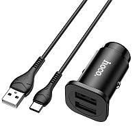 Автомобільний адаптер + кабель HOCO Type-C Cable Wise road dual port car charger NZ4 2USB 4.8A