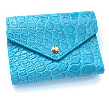 Жіночий маленький гаманець зі шкіри крокодила блакитний на кнопці Ekzotic Leather