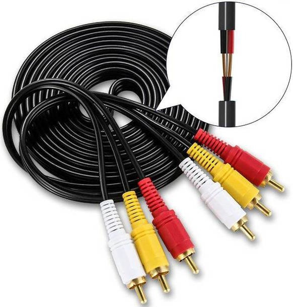 Шнур з'єднання. 3RCA х 3RCA gold, діам.-4х12мм, чорний, 10 м.