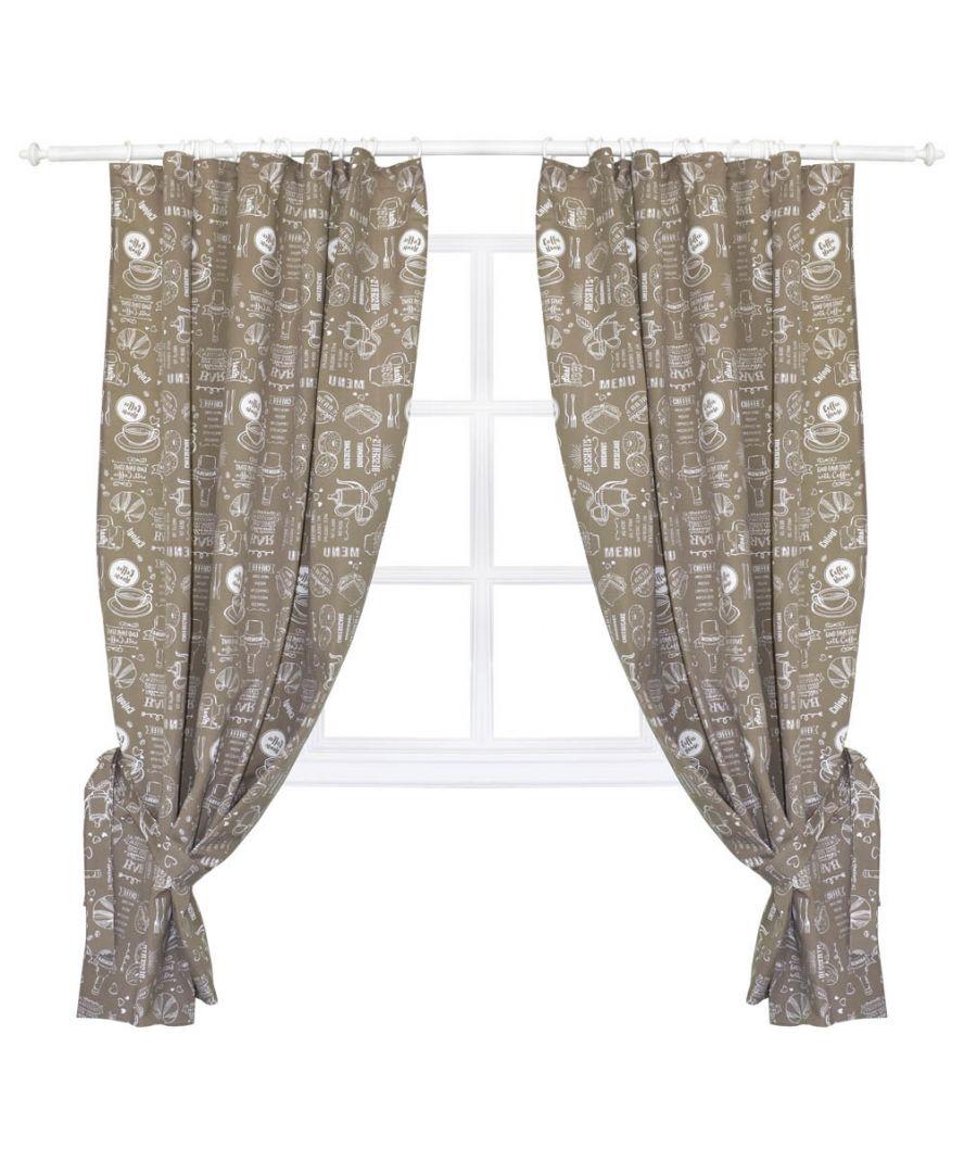 Готові штори з підхопленнями Breakfast beige (2 од.) 170х136 см із бавовни, фото 1