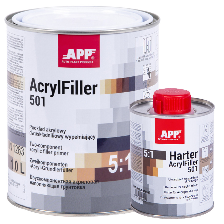 Грунт акриловий APP з затверджувачем, 2K HS Acryfiller 5:1, чорний, 1l+0,2 l, 020409, фото 1