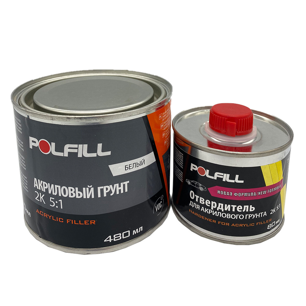Грунт акриловий Polfill "ECO" з затверджувачем, 2K, 5:1, білий, 400+80ml