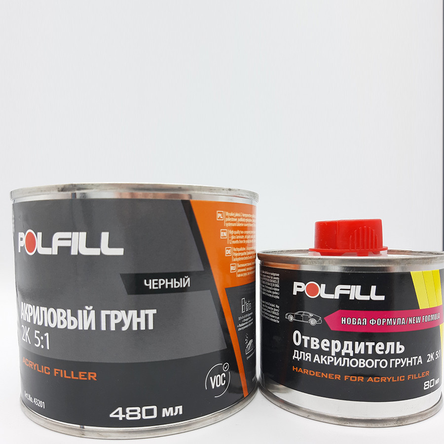 Грунт акриловий Polfill "ECO" з затверджувачем, 2K, 5:1, чорний, 400+80ml