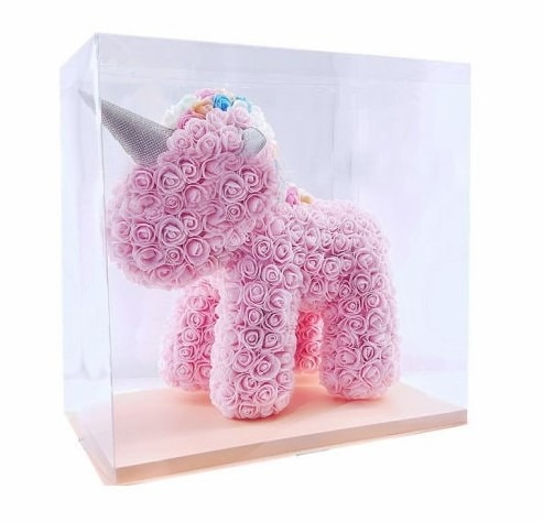 Єдиноріг з троянд 38 см Рожевий, фото 1