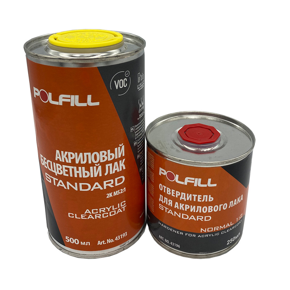 Лак акриловий MS з затверджувачем, 2К 2:1, Polfill, 500+250ml, 43193