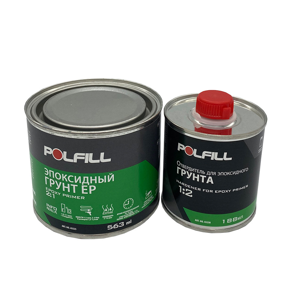 Грунт епоксидний Polfill, "мокрий по мокрому", з затверджувачем, 2K, 2:1, 375+188ml, 43225+43238