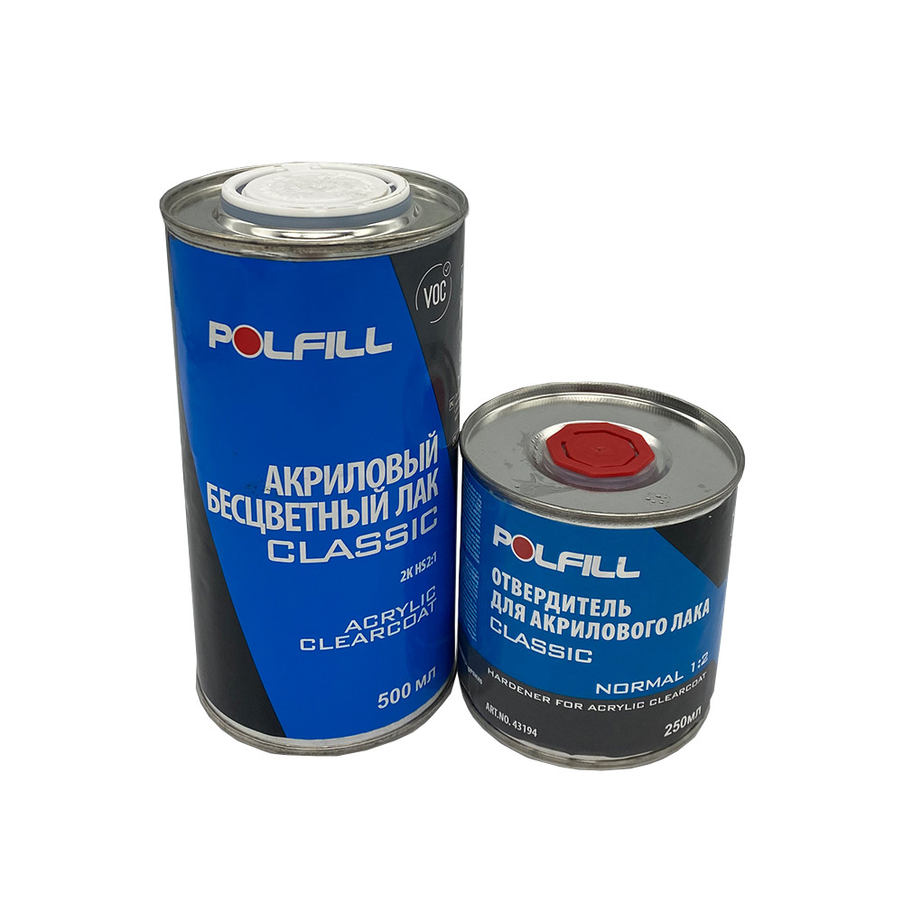 Лак акриловий HS Classic, з затверджувачем, 2К 2:1, Polfill, 500+250ml, 43192