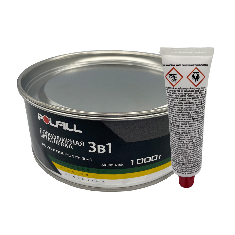 Шпаклівка 3 в 1, з затверджувачем, Polfill, 1kg, 43344