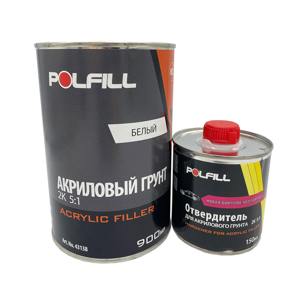 Грунт акриловий Polfill "ECO" з затверджувачем, 2K, 5:1, білий, 750+150ml, 43138, фото 1