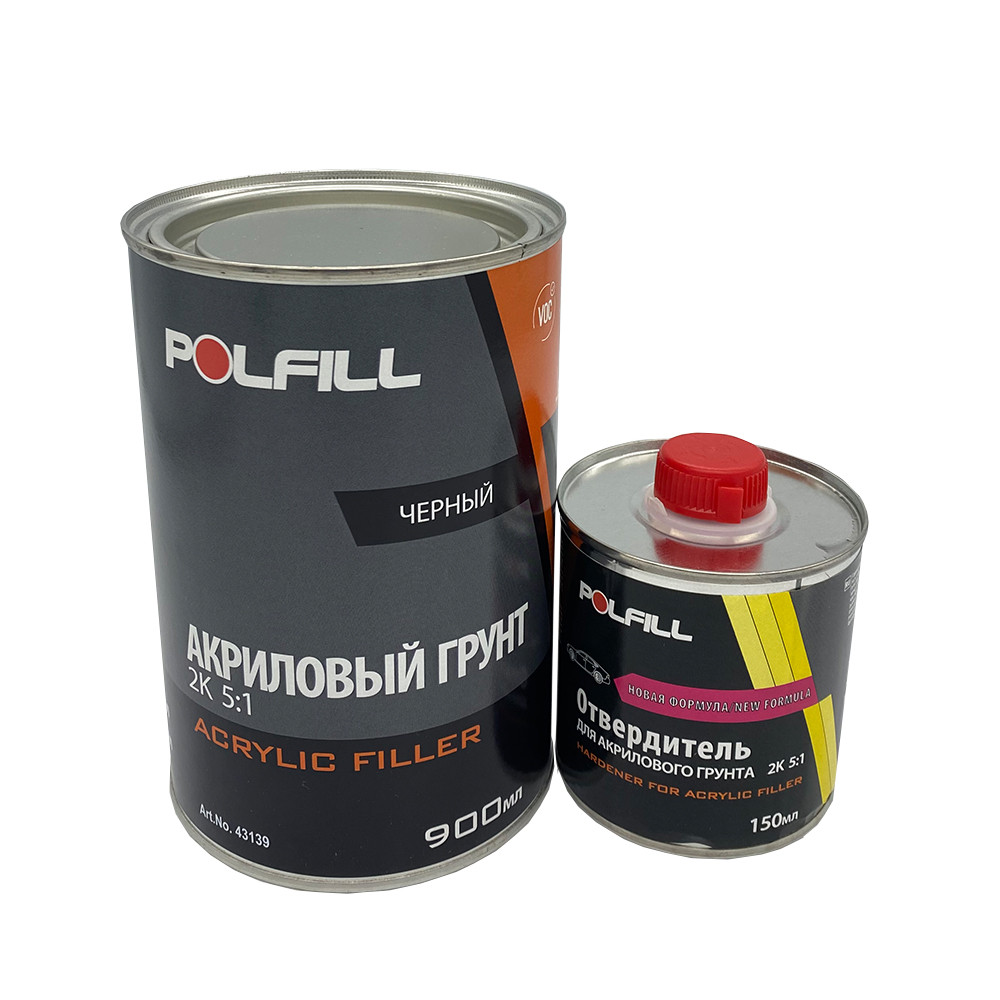 Грунт акриловий Polfill "ECO" з затверджувачем, 2K, 5:1, чорний, 750+150ml, 43139